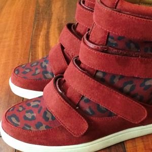 Forever 21 Maroon Cheetah Wedge Sneakers
