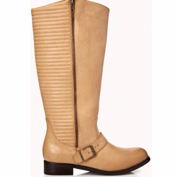 Forever 21 Moto Boots In Beige