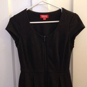 Charcoal gray cap-sleeved full-length zipper dress