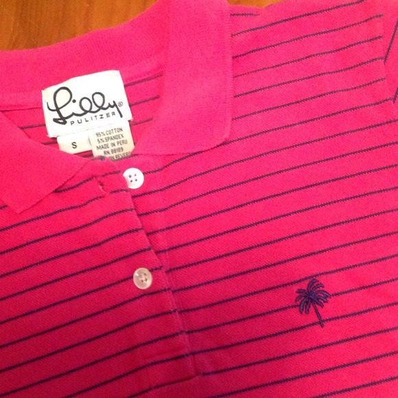 Magenta and Navy Striped Polo - Small