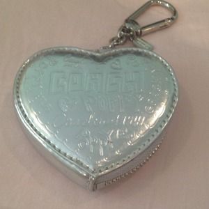 Coach Poppy Silver Metallic Heart Coin Purse!