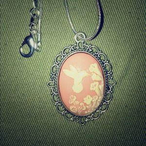 Pink and Ivory Hummingbird Necklace Sterling Chain