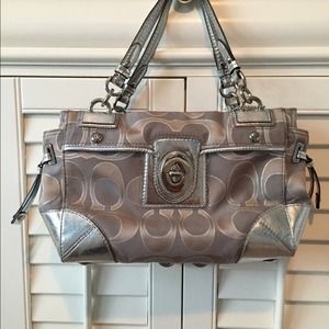 Coach Silver/Gray/Tan Handbag