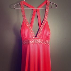 Hot Pink Floor-Length Jeweled Gown