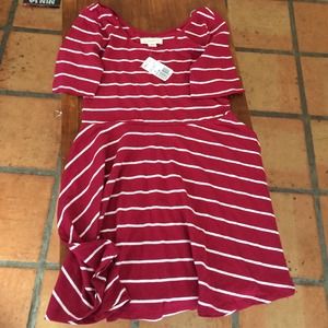 Burgundy with white stripes skater dress.