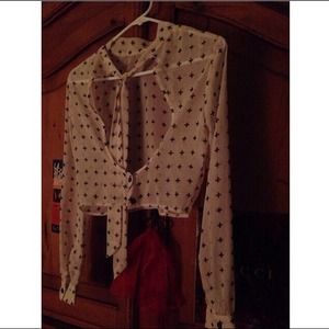 Vintage cross long sleeve, open back sheer shirt