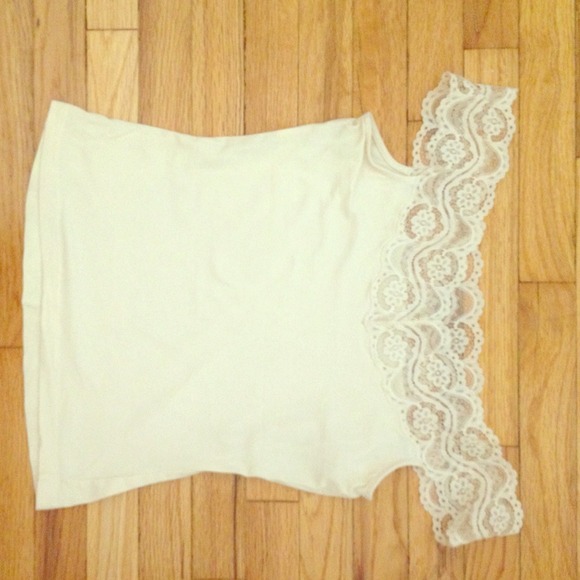Cream lacy off the shoulder top.