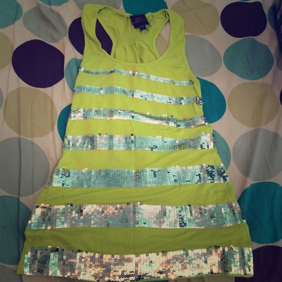 2 bebe lime green sequenced tank top
