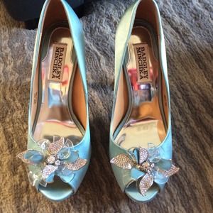 Badgley Mischka Cleone Nile blue satin