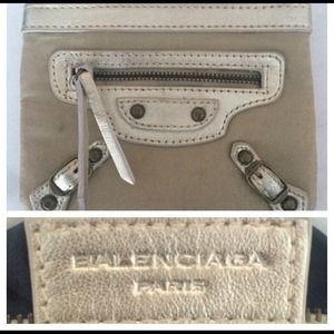 Authentic Balenciaga beige and silver Baggie
