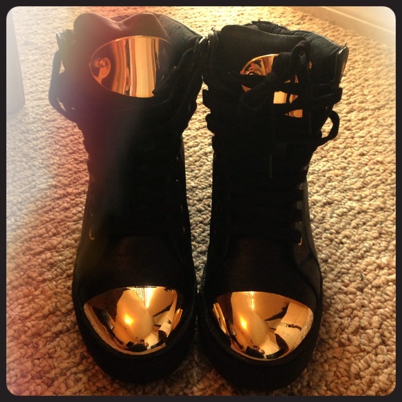 Black and Gold Wedge Sneakers