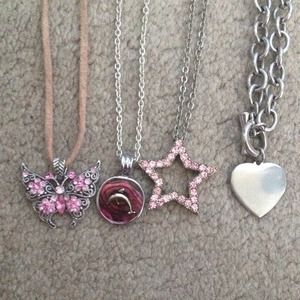 Set of four silver and pink necklaces for $12