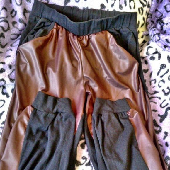Burgundy/Black Leather Joggers
