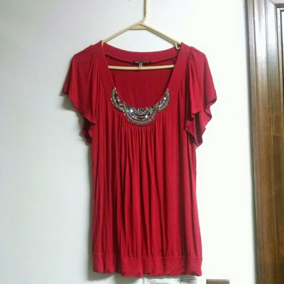 Red top with decorative silver beading