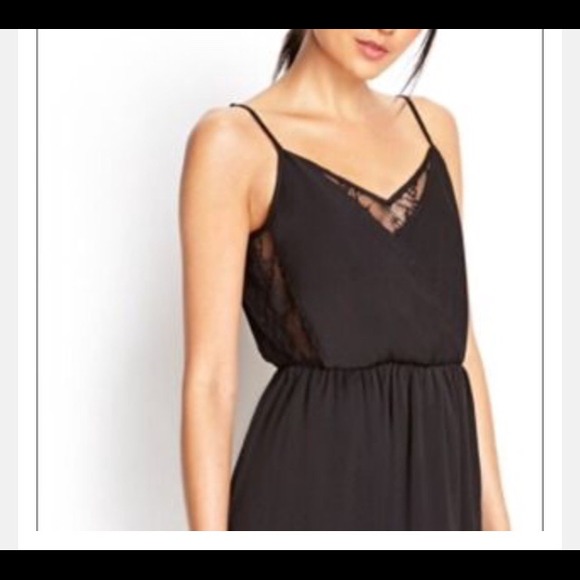 NWT Black Silky Midi Dress Lace Side Panel & Front