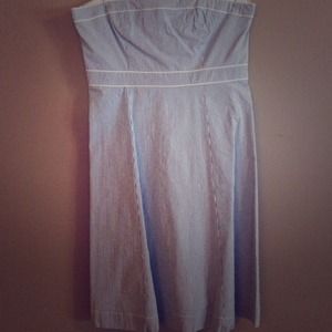 Blue seersucker strapless dress