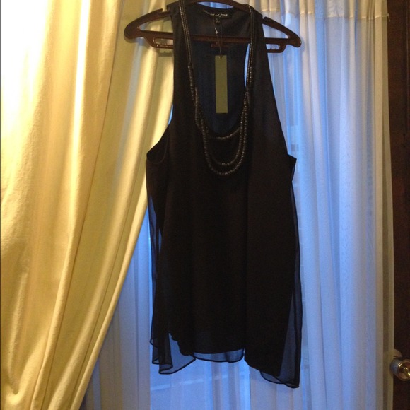 Racer-back blouse black w/sewn in bead necklace.