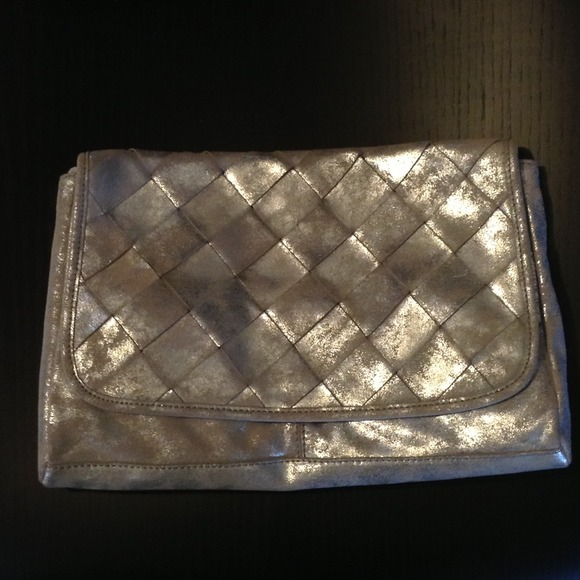 Ugg Large Suede Metallic Clutch, Distressed Silver