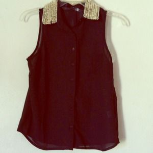 Black detailed collar top