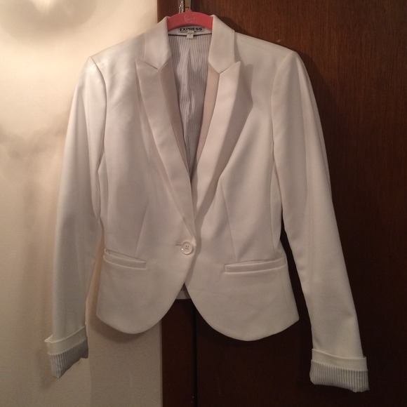White blazer with beige accent