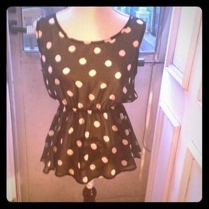 Black and pocka dot sleeveless chiffon top