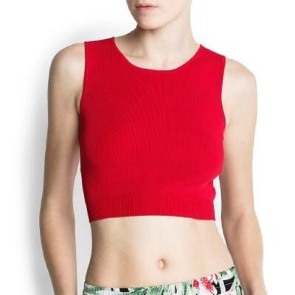 Mango Red Knit Cropped Top
