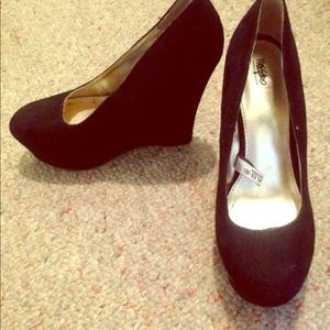 Black suede platform wedges