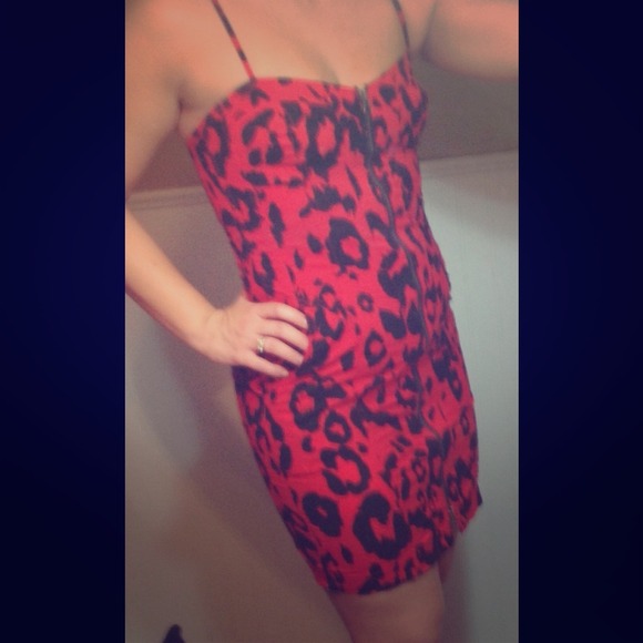 Red leopard print dress