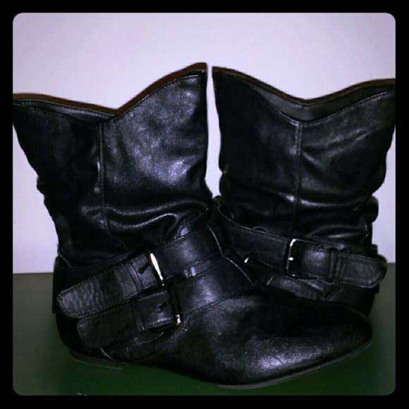 Short motorcycle punk slouchy boots faux leather