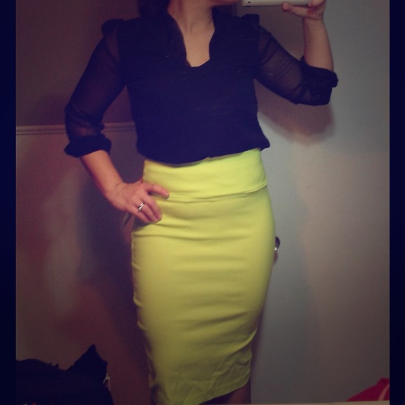 neon high waisted pencil skirt