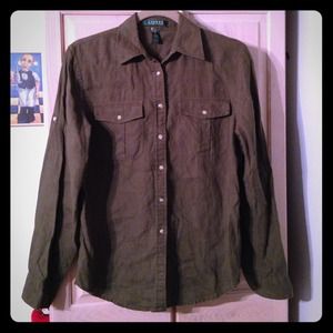 Ralph Lauren Hunter Green Linen Button Up Shirt