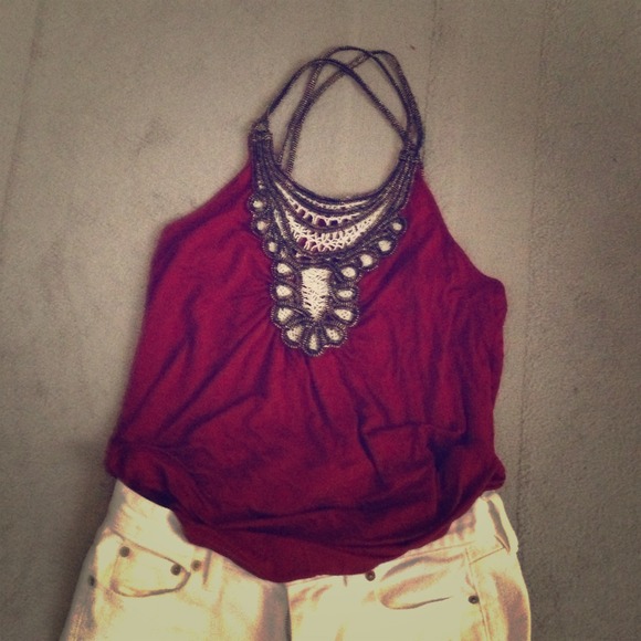 Sexy cross back beaded neckline top