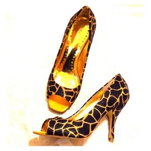 BCBGirls Animal print open toe pumps