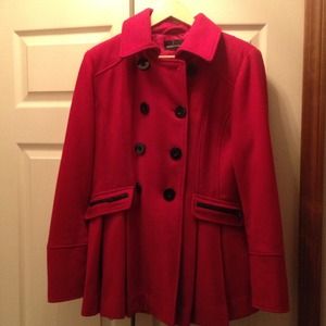Beautiful red pea coat with pleated bottom
