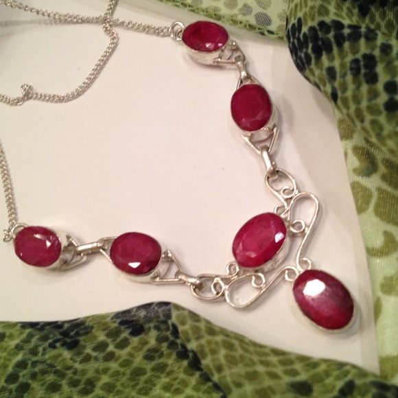 Silver, Red Natural Ruby Statement Necklace ❤️❤️