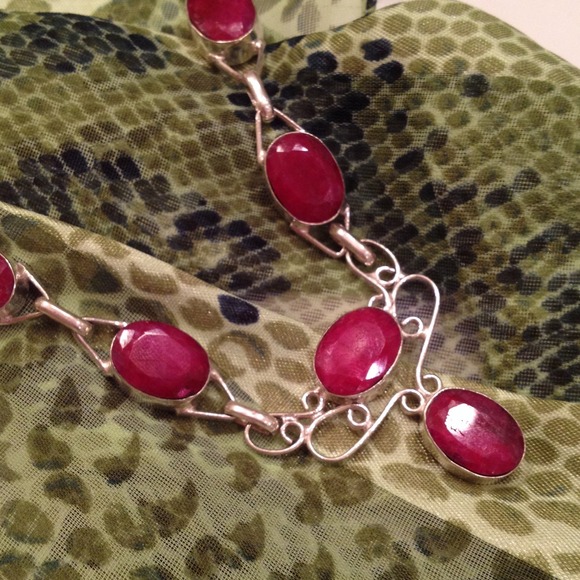 Silver, Red Natural Ruby Statement Necklace ❤️❤️ - Picture 2 of 3
