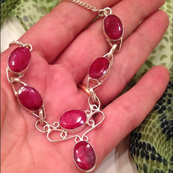 Silver, Red Natural Ruby Statement Necklace ❤️❤️ - Picture 3 of 3