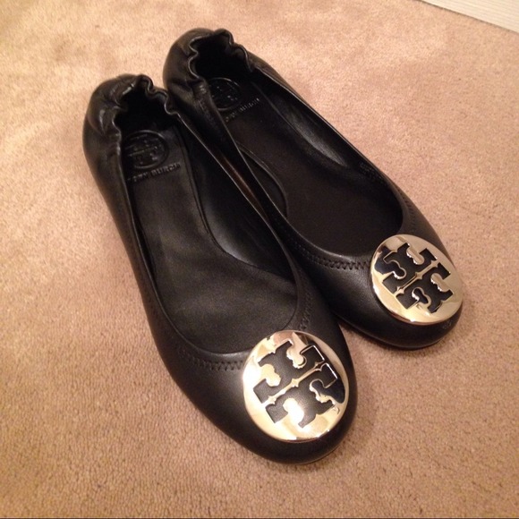Tory Burch Reva Flats (Black and Silver)