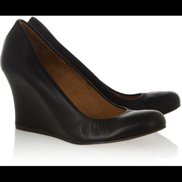 Black Leather Lanvin Ballerina Wedges