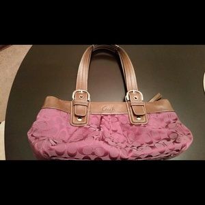 Coach Purple/Brown Leather Signature Satchel