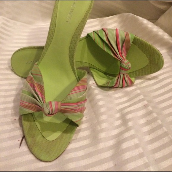 ✳️LIKE✳️NEW NINE WEST🆚Lime green/coral/pink wedge