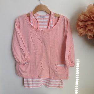 Baby pink 2 piece top set- stripe tank & crop top