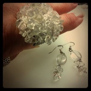 GF1 White Quartz chip ring and earring set