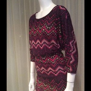 Burgundy patterned long sleeve dress