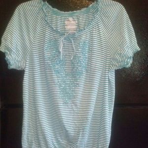 Reduced.......Teal and white striped top.