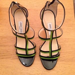 Black and green patent Jimmy Choo heels.