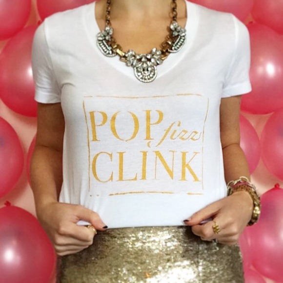 POP FIZZ CLINK Champagne Graphic Typographic Tee - Picture 2 of 3