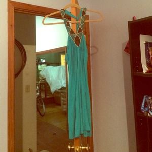 Teal dress with beaded collar