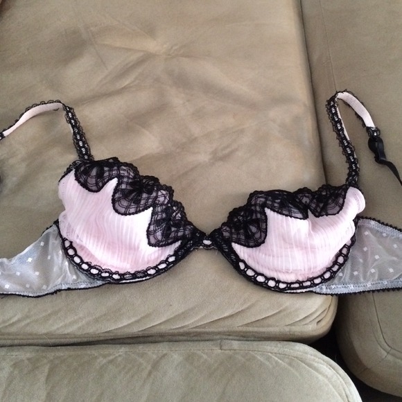 Pink and black lace bra
