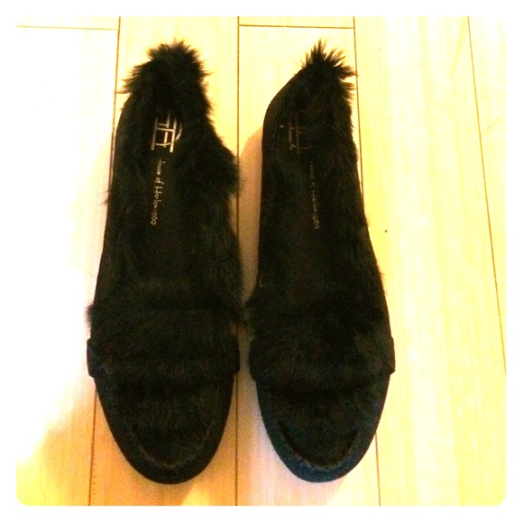 House of Harlow rabbit fur moccasins